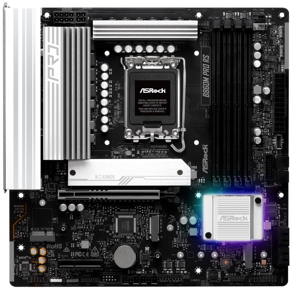 ASRock B860M Pro RS / Intel B860 / LGA1851 / 4x DDR5 / 3x M.2 / HDMI / DP / USB-C / mATX